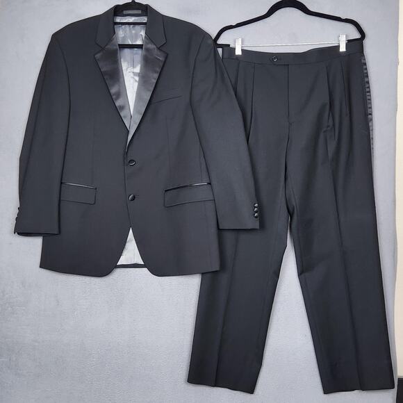 Calvin Klein Tuxedo Suit Mens 40R Black Wool Two Piece Jacket Pants Classic Fit - Picture 1 of 16